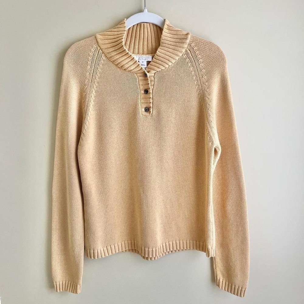 Vintage Sweater Women's Medium Sunwashed Yellow Knit 100% Cotton Americana Beach